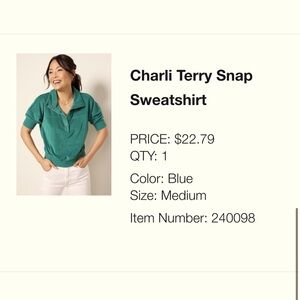 Green/blue Charli Terry Snap Sweatshirt, size Medium from Evereve
